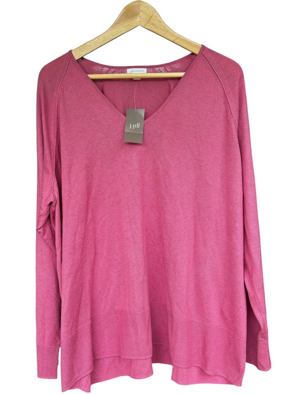 Talbots Women's XL Pink V-Neck Sweater Silk Cotton Quiet Luxury Classic Soft New